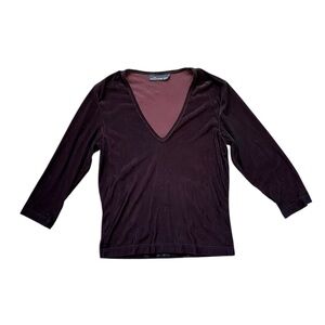 Vintage 90s Y2K Velvet V-Neck Top Whimsygoth Fairy Grunge 7/8 Sleeves L